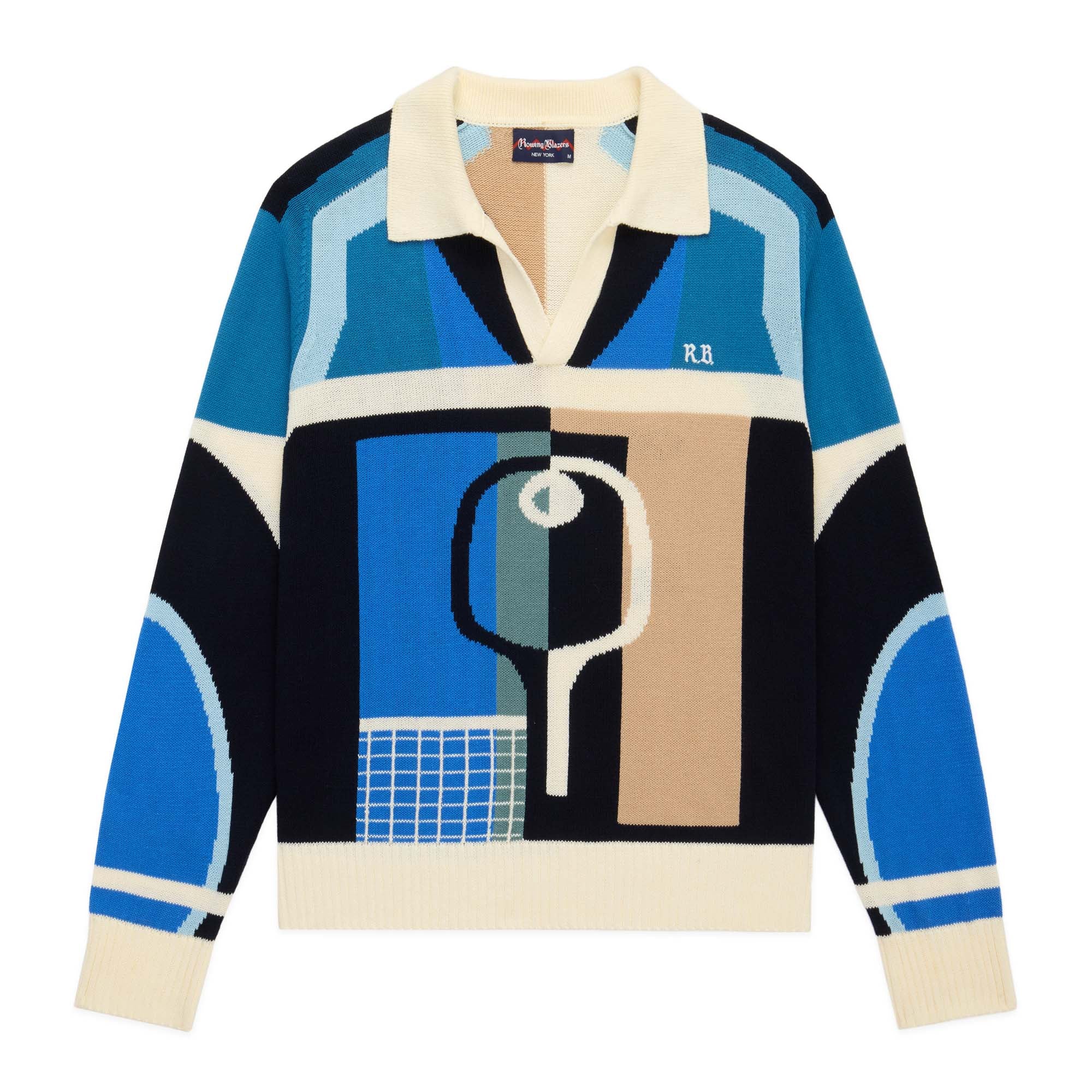 Men's Pickleball Sweater Blue Brown Multicolor