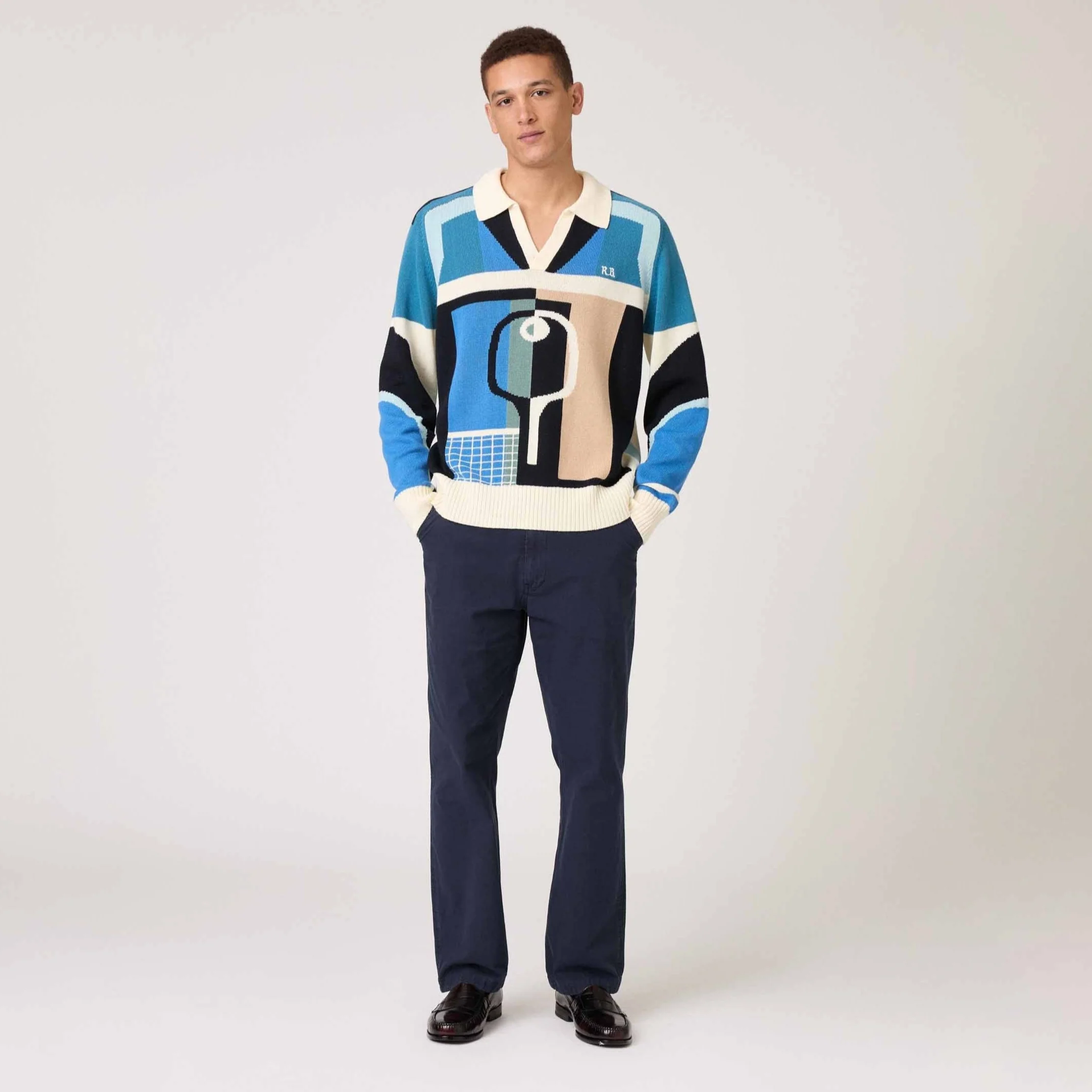 Men's Pickleball Sweater Blue Brown Multicolor - Image 2